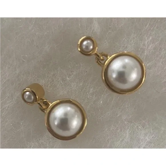 DEAN DAVIDSON Signature Droplet Earrings  22K Gold Plate Freshwater Pearl EUC! - Picture 6 of 11